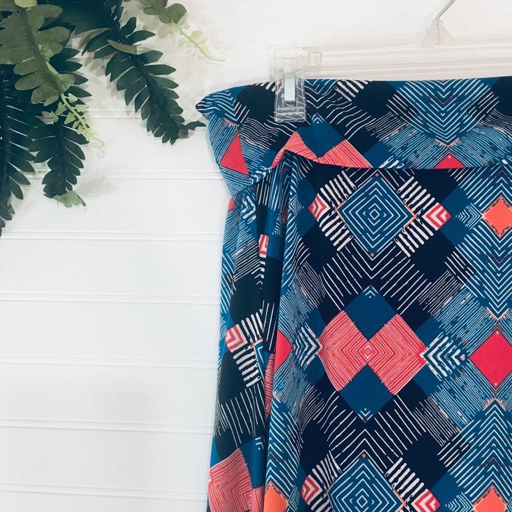 LuLaRoe Geometric Blue and Pink Maxi Skirt